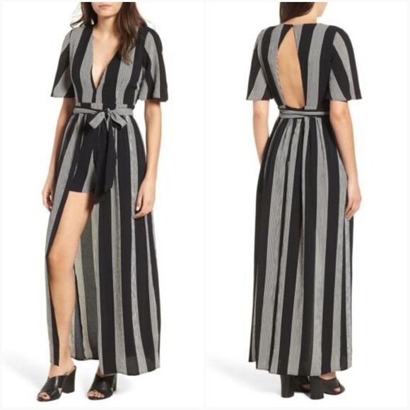 Socialite Stripe Wrap Jumpsuit Size L - Picture 1 of 8